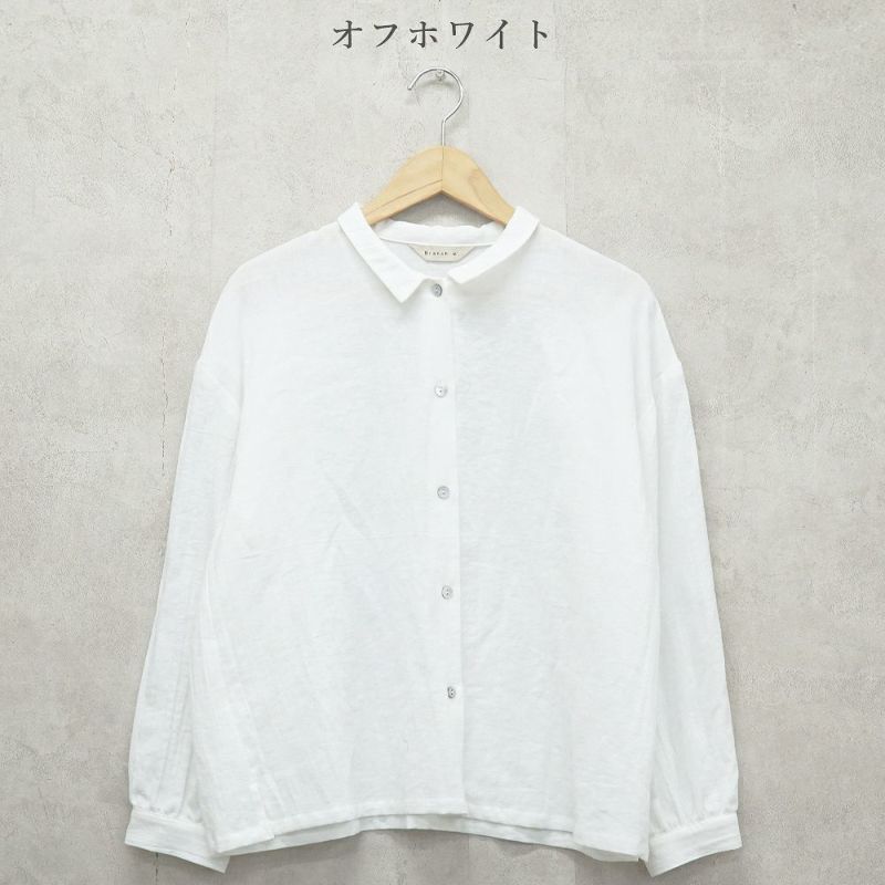 Branch m‘.,ブランチエム,ナチュラル,30代,40代,50代,60代,リネン,コットンリネン,綿麻,ゆったり,ブラウス,長袖,チビ衿,シャツ,チビ衿シャツ,チビ衿ブラウス,
