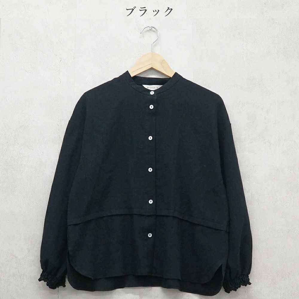 Branch m‘.,ブランチエム,ナチュラル,30代,40代,50代,60代,リネン,コットンリネン,綿麻,ゆったり,ブラウス,長袖,バンドカラー,シャツ,バンドカラーシャツ,バンドカラーブラウス,切替,切替ブラウス