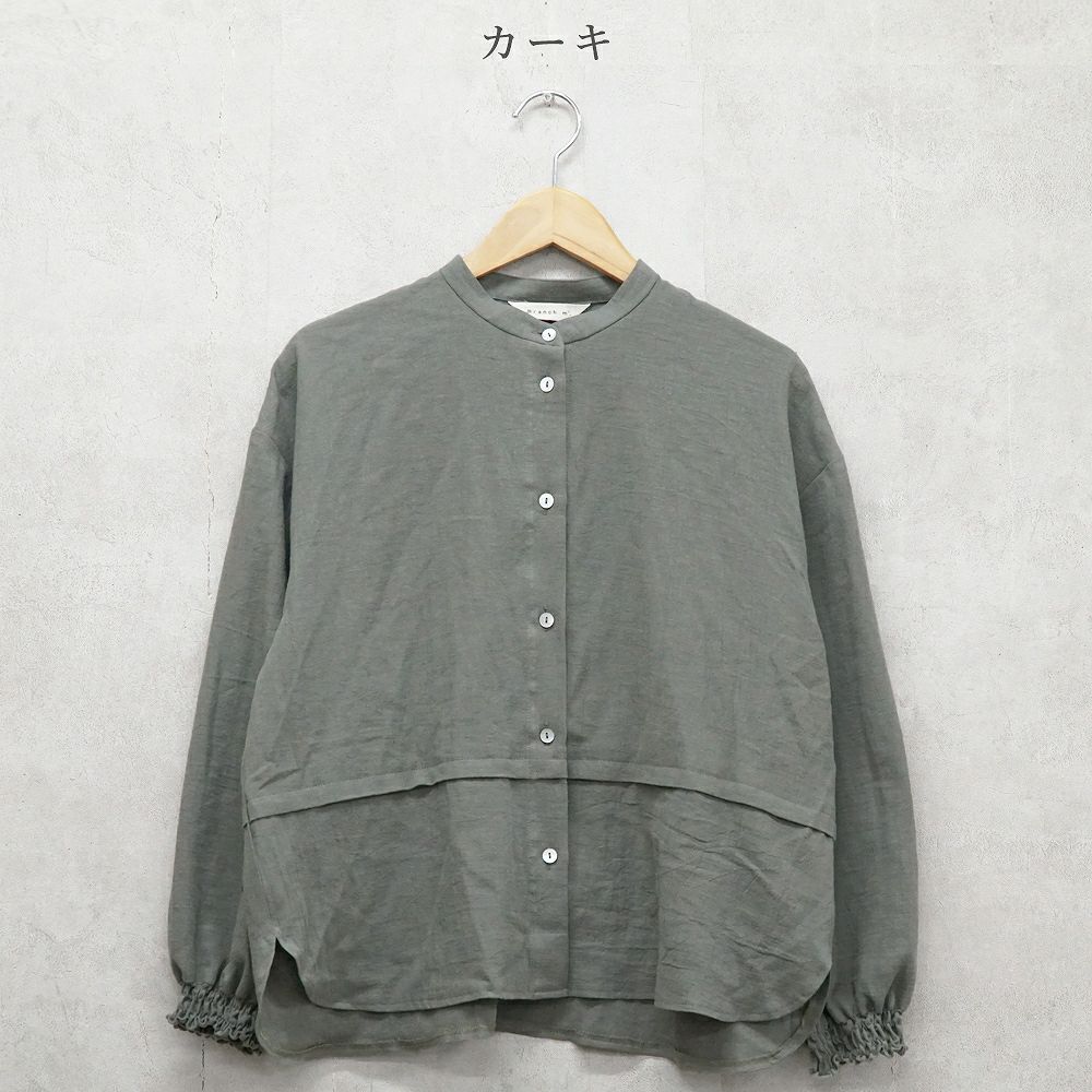 Branch m‘.,ブランチエム,ナチュラル,30代,40代,50代,60代,リネン,コットンリネン,綿麻,ゆったり,ブラウス,長袖,バンドカラー,シャツ,バンドカラーシャツ,バンドカラーブラウス,切替,切替ブラウス