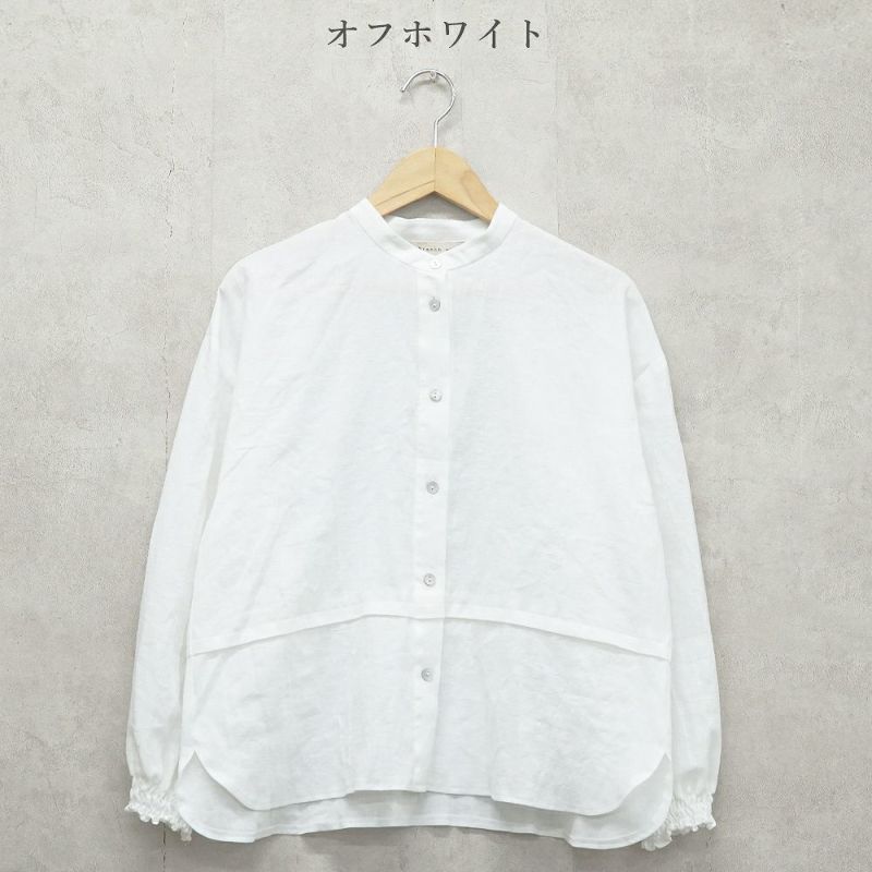 Branch m‘.,ブランチエム,ナチュラル,30代,40代,50代,60代,リネン,コットンリネン,綿麻,ゆったり,ブラウス,長袖,バンドカラー,シャツ,バンドカラーシャツ,バンドカラーブラウス,切替,切替ブラウス