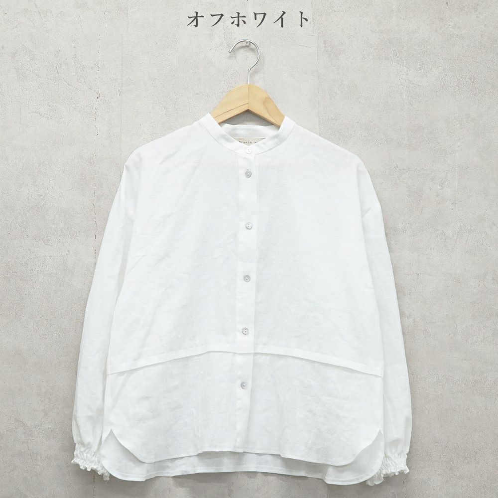 Branch m‘.,ブランチエム,ナチュラル,30代,40代,50代,60代,リネン,コットンリネン,綿麻,ゆったり,ブラウス,長袖,バンドカラー,シャツ,バンドカラーシャツ,バンドカラーブラウス,切替,切替ブラウス