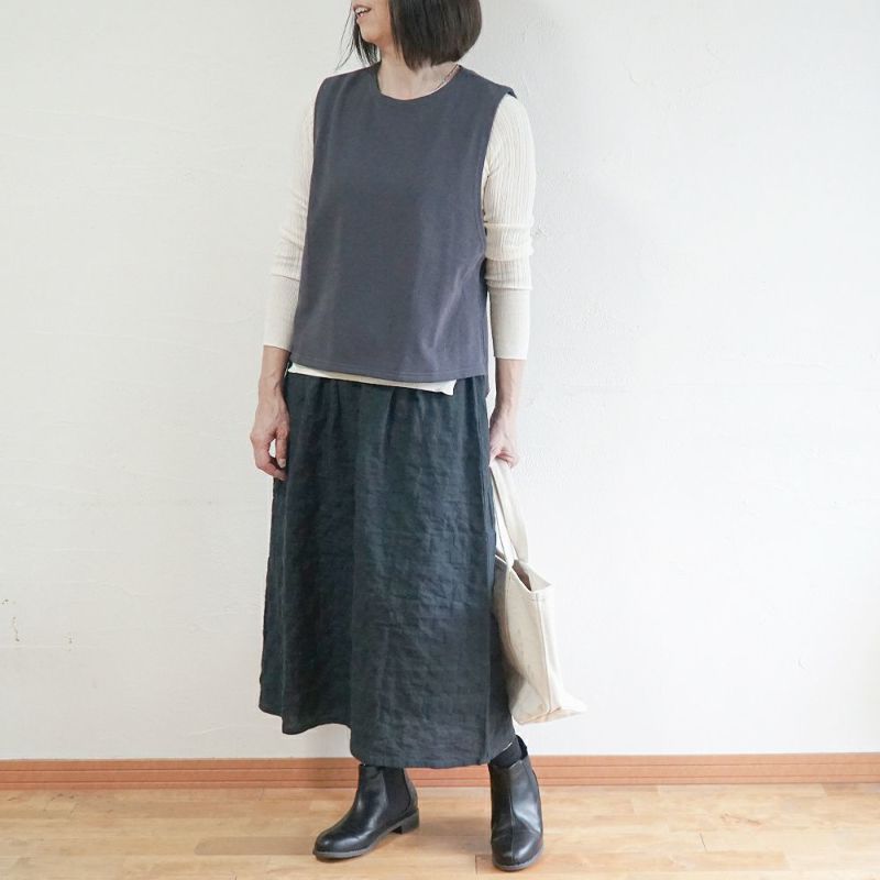 Branch m‘.,ブランチエム,ナチュラル,30代,40代,50代,60代,コットン,ゆったり,綿,裏毛,裏毛ベスト,ベスト,レイヤード,重ね着,体温調節,