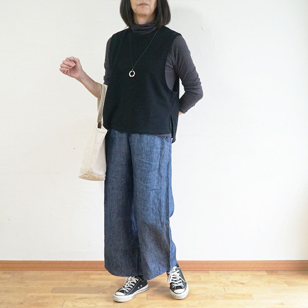 Branch m‘.,ブランチエム,ナチュラル,30代,40代,50代,60代,コットン,ゆったり,綿,裏毛,裏毛ベスト,ベスト,レイヤード,重ね着,体温調節,