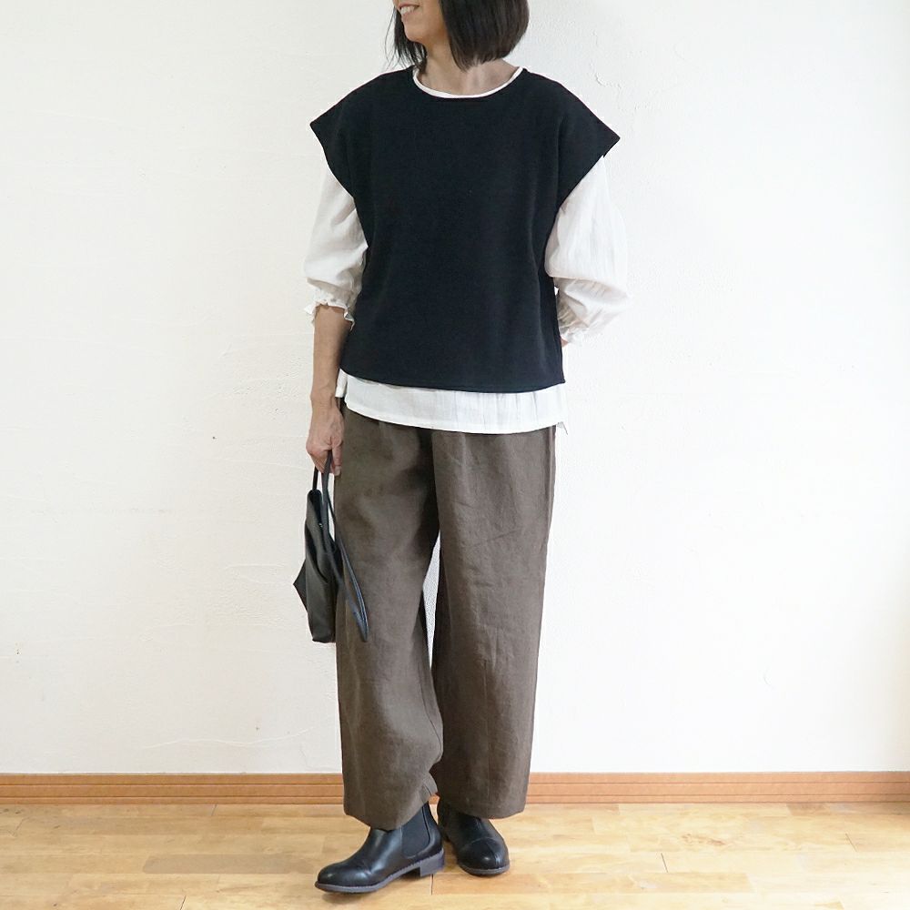 Branch m‘.,ブランチエム,ナチュラル,30代,40代,50代,60代,コットン,ゆったり,綿,裏毛,裏毛ベスト,ベスト,レイヤード,重ね着,体温調節,