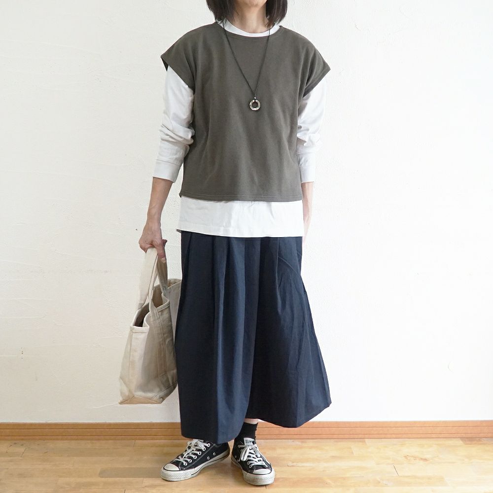 Branch m‘.,ブランチエム,ナチュラル,30代,40代,50代,60代,コットン,ゆったり,綿,裏毛,裏毛ベスト,ベスト,レイヤード,重ね着,体温調節,