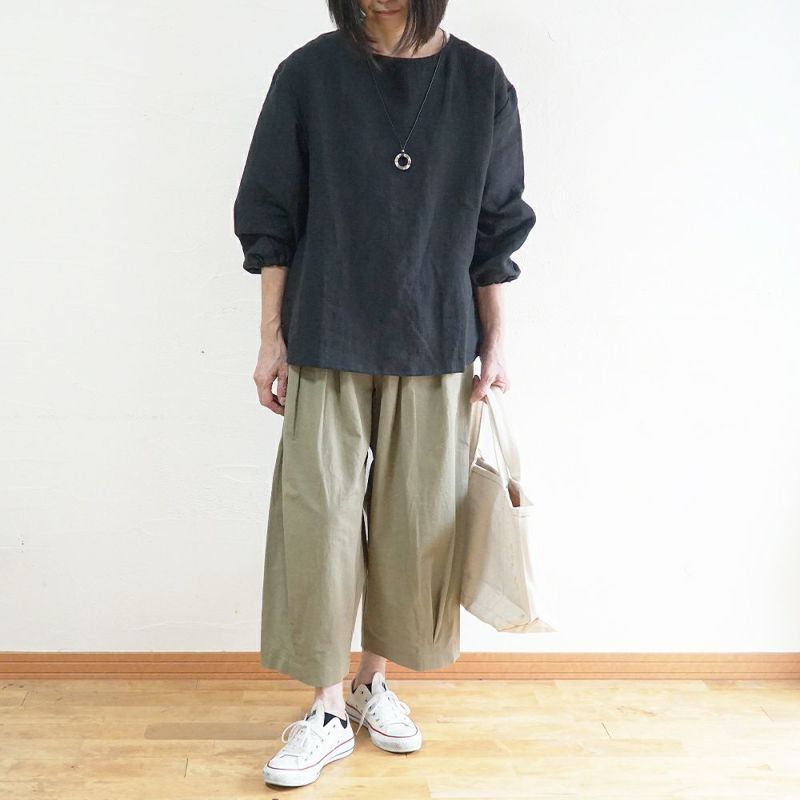 Branch m‘.,ブランチエム,ナチュラル,30代,40代,50代,60代,コーデセット,コーディネートセット,セット売り,ゆったり,blouse,ブラウス,リネンブラウス,プルオーバー,プルオーバーブラウス,リネンプルオーバー,袖ゴム,バルーンパンツ,ワイドパンツ,フィグパンツ