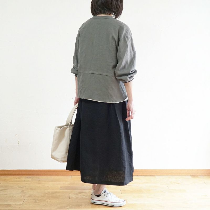 Branch m‘.,ブランチエム,ナチュラル,30代,40代,50代,60代,コーデセット,コーディネートセット,セット売り,ゆったり,blouse,ブラウス,桐七炊き,コットンリネン,リネンスカート,スカート,フレアスカート,バンドカラー,バンドカラーブラウス,切替ブラウス