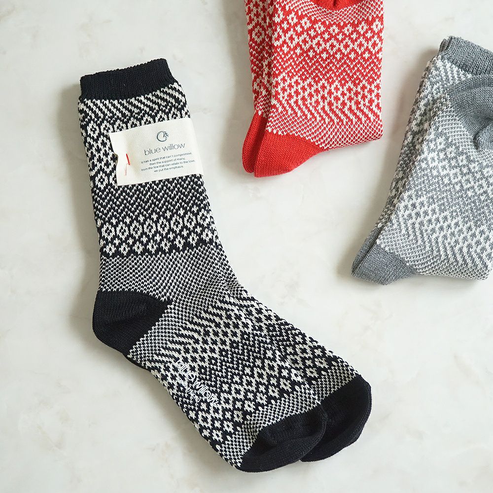 Branch m‘.,ブランチエム,ナチュラル,30代,40代,50代,60代,コットン,ゆったり,bluewillow,ブルーウィロー,靴下,ソックス,柄編み,柄編みソックス,柄編み靴下,コットンソックス