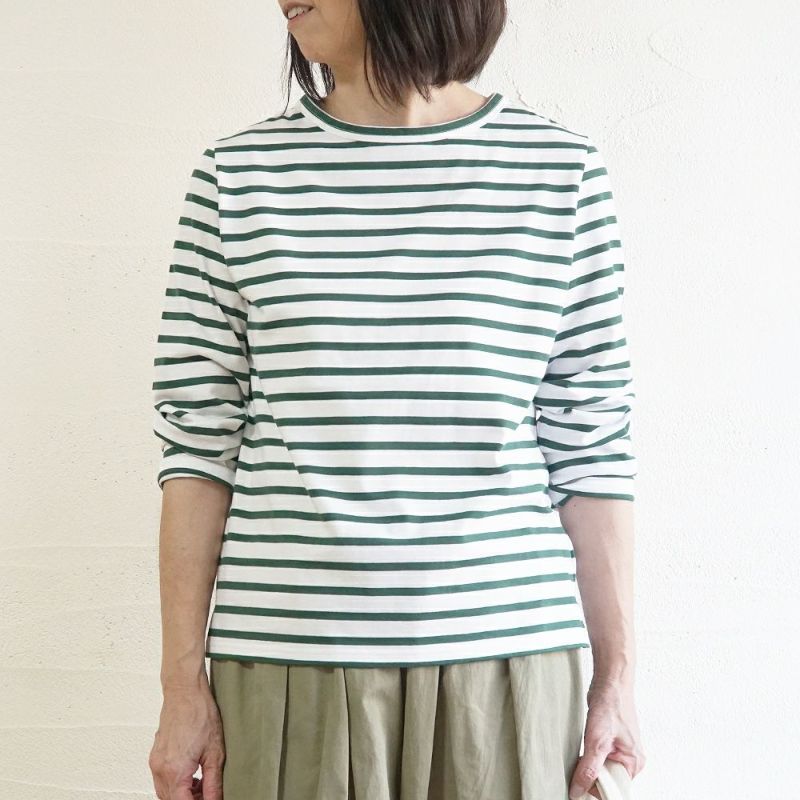 Branch m‘.,ブランチエム,ナチュラル,30代,40代,50代,60代,コットン,綿,ゆったり,Tシャツ,カットソー,ボーダー,ボーダーTシャツ,長袖