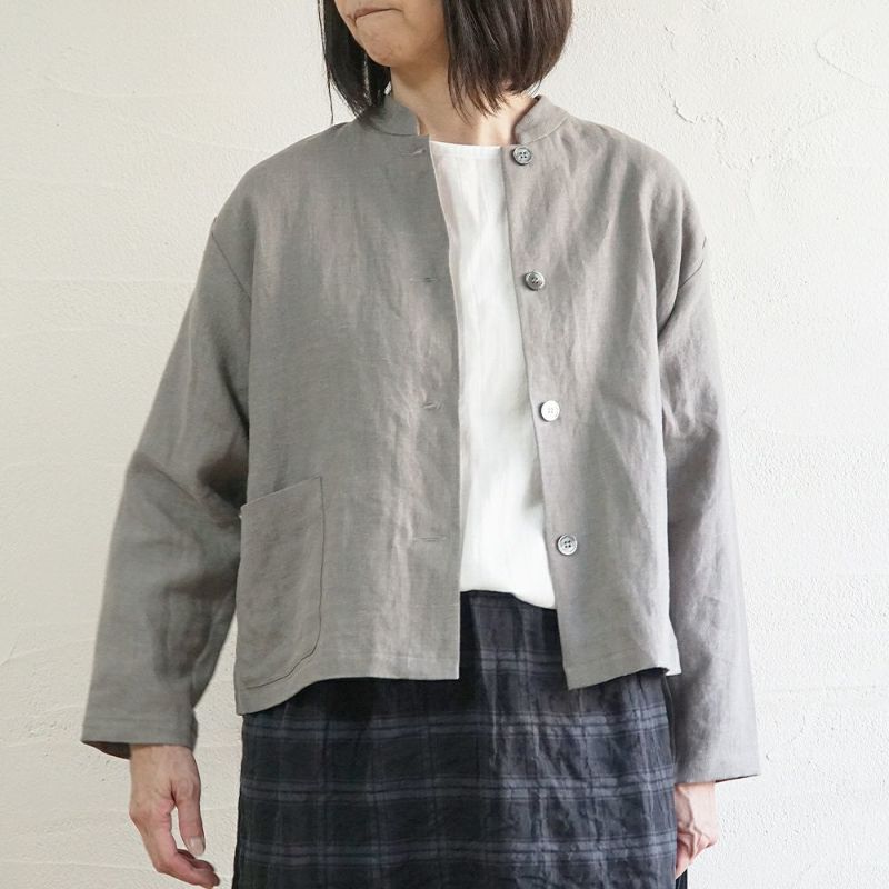 正倉院　染め付け　リネンジャケット BR1906】 しなやかリネン・スタンドカラージャケット | ブランチエム
