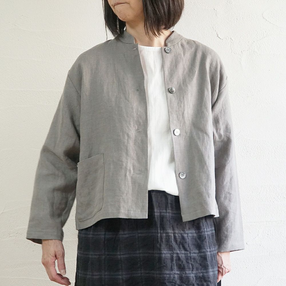 Branch m‘.,ブランチエム,ナチュラル,30代,40代,50代,60代,リネン,ゆったり,ジャケット,リネンジャケット,スタンドカラージャケット,スタンドネックジャケット,ショート丈,ショートジャケット, 