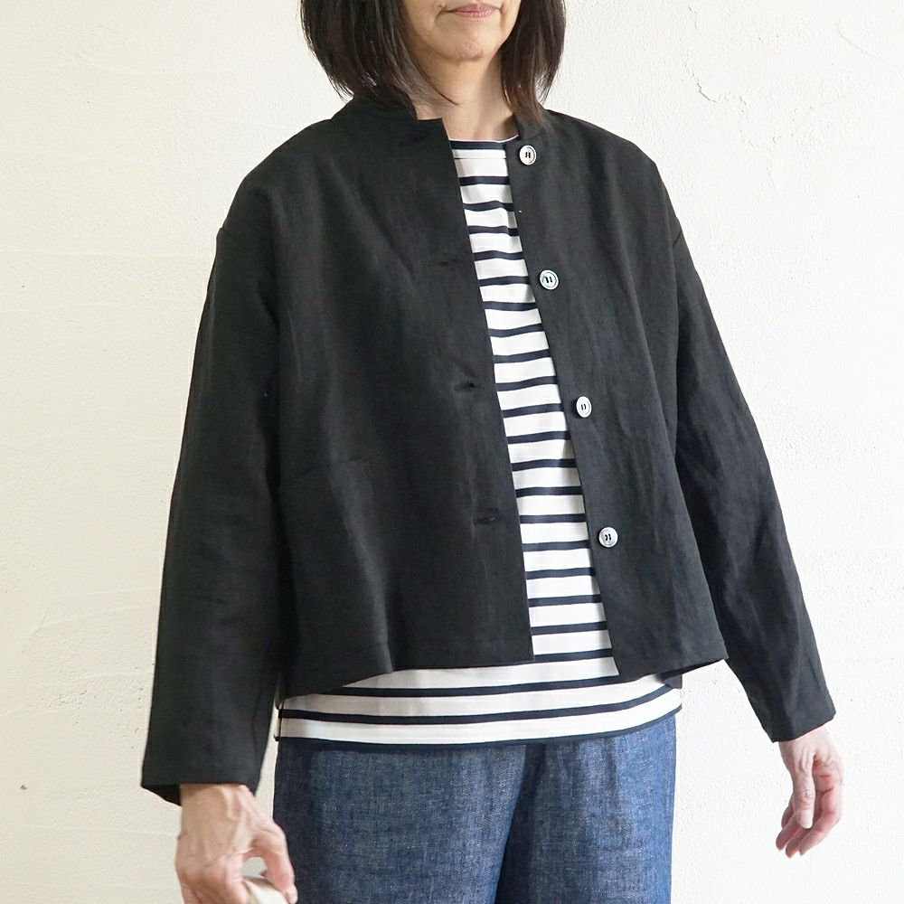 Branch m‘.,ブランチエム,ナチュラル,30代,40代,50代,60代,リネン,ゆったり,ジャケット,リネンジャケット,スタンドカラージャケット,スタンドネックジャケット,ショート丈,ショートジャケット, 