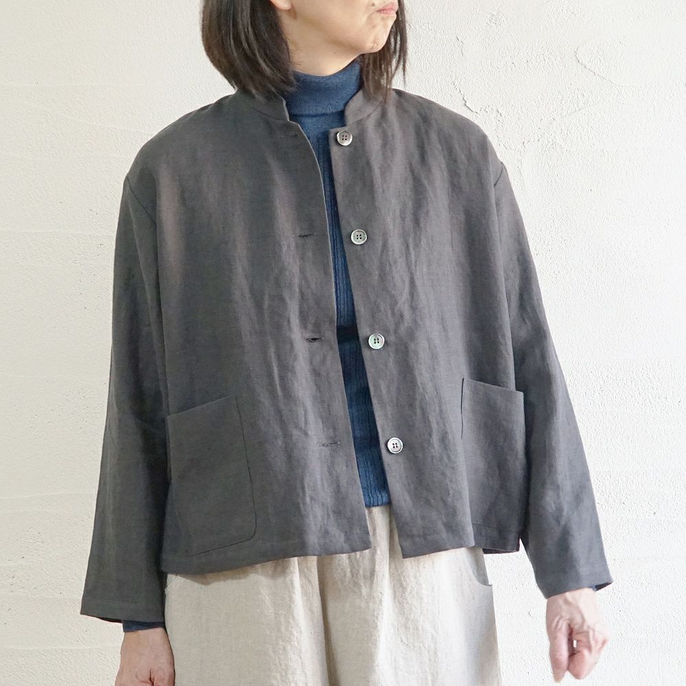 Branch m‘.,ブランチエム,ナチュラル,30代,40代,50代,60代,リネン,ゆったり,ジャケット,リネンジャケット,スタンドカラージャケット,スタンドネックジャケット,ショート丈,ショートジャケット, 