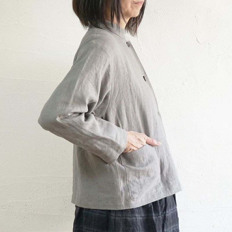 Branch m‘.,ブランチエム,ナチュラル,30代,40代,50代,60代,リネン,ゆったり,ジャケット,リネンジャケット,スタンドカラージャケット,スタンドネックジャケット,ショート丈,ショートジャケット, 