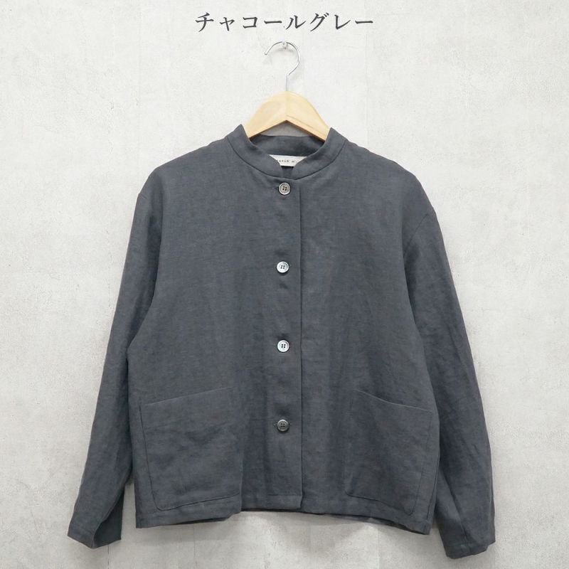 Branch m‘.,ブランチエム,ナチュラル,30代,40代,50代,60代,リネン,ゆったり,ジャケット,リネンジャケット,スタンドカラージャケット,スタンドネックジャケット,ショート丈,ショートジャケット, 