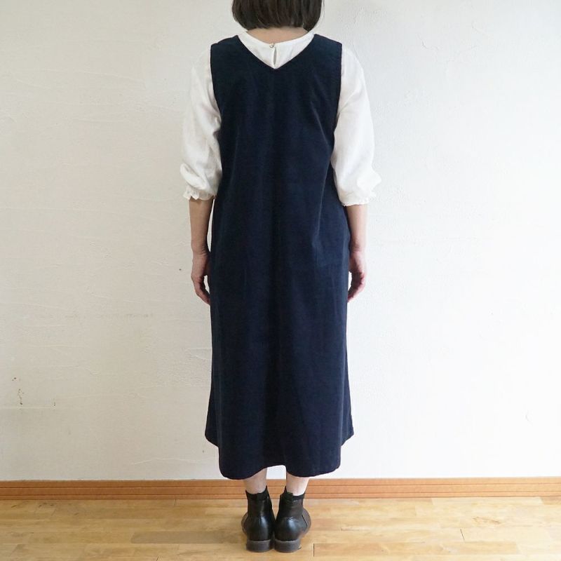 Branch m‘.,ブランチエム,ナチュラル,30代,40代,50代,60代,コットン,綿,ゆったり,ワンピース,ノースリーブワンピース,Vネックワンピース,コーデュロイ,細コール,コーデュロイワンピース,細コールワンピース