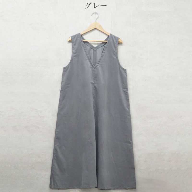 Branch m‘.,ブランチエム,ナチュラル,30代,40代,50代,60代,コットン,綿,ゆったり,ワンピース,ノースリーブワンピース,Vネックワンピース,コーデュロイ,細コール,コーデュロイワンピース,細コールワンピース