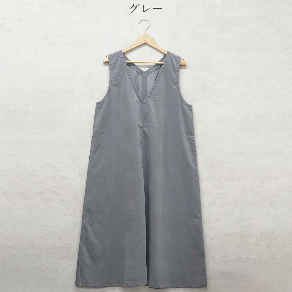 Branch m‘.,ブランチエム,ナチュラル,30代,40代,50代,60代,コットン,綿,ゆったり,ワンピース,ノースリーブワンピース,Vネックワンピース,コーデュロイ,細コール,コーデュロイワンピース,細コールワンピース