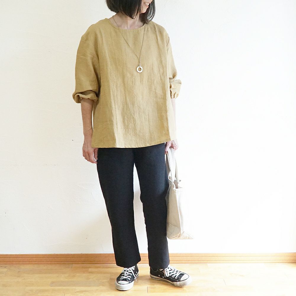 Branch m‘.,ブランチエム,ナチュラル,30代,40代,50代,60代,コーデセット,コーディネートセット,セット売り,ゆったり,blouse,ブラウス,リネンブラウス,プルオーバー,プルオーバーブラウス,リネンプルオーバー,袖ゴム,ストレートパンツ,リネンパンツ,スリムパンツ
