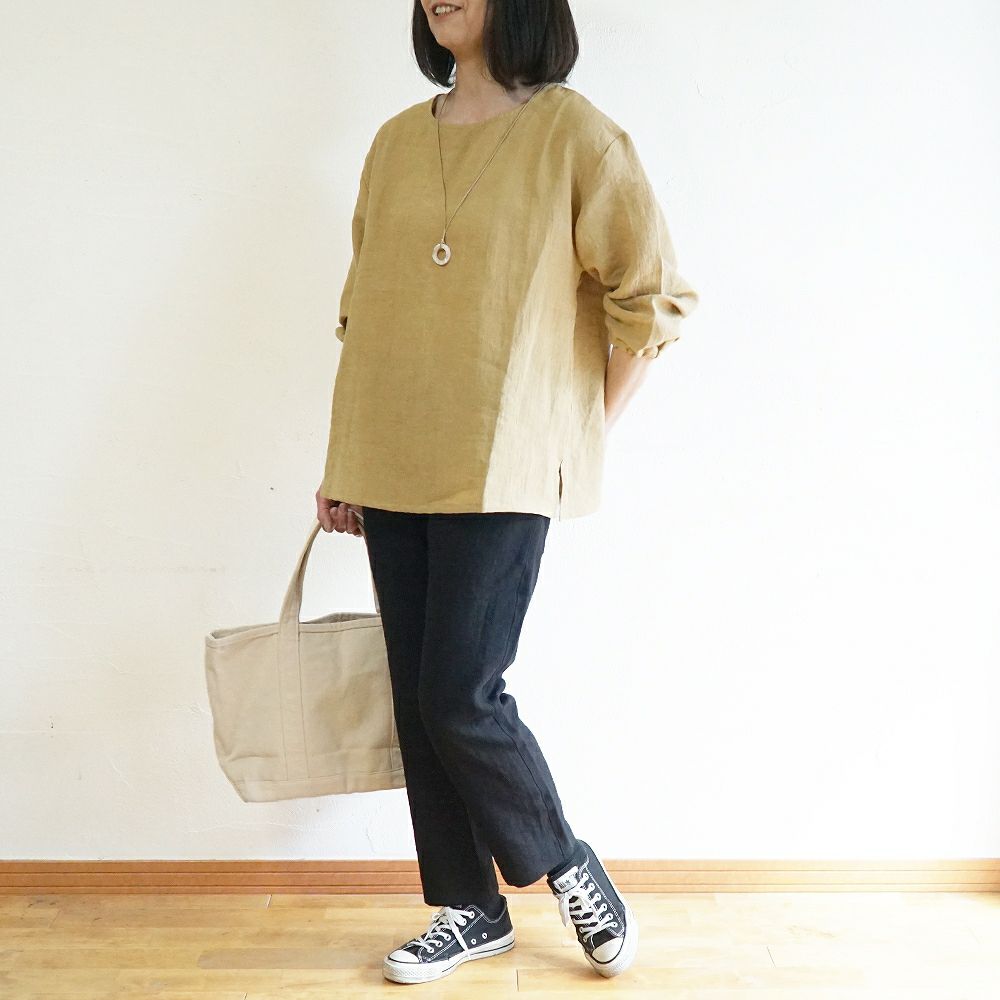 Branch m‘.,ブランチエム,ナチュラル,30代,40代,50代,60代,コーデセット,コーディネートセット,セット売り,ゆったり,blouse,ブラウス,リネンブラウス,プルオーバー,プルオーバーブラウス,リネンプルオーバー,袖ゴム,ストレートパンツ,リネンパンツ,スリムパンツ