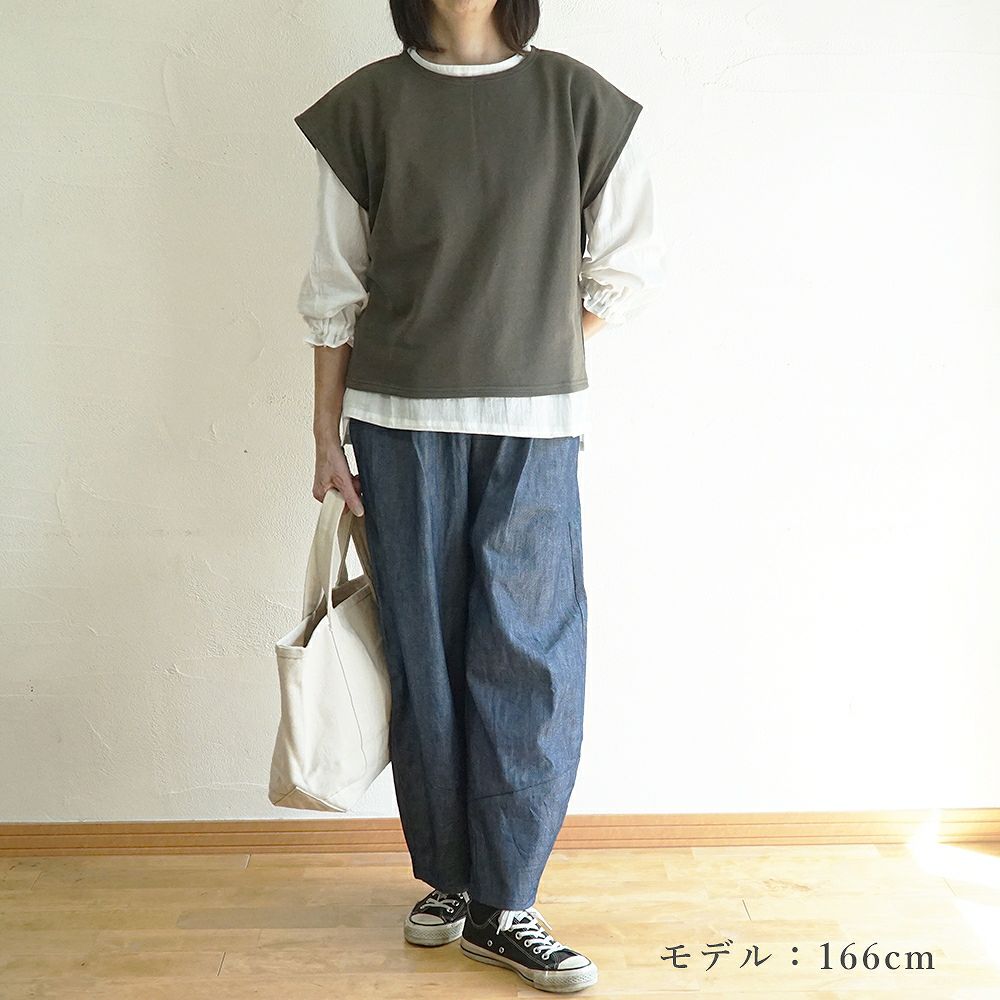 Branch m‘.,ブランチエム,ナチュラル,30代,40代,50代,60代,コーデセット,コーディネートセット,セット売り,ゆったり,ベスト,裏毛,裏毛ベスト,デニム,コクーンパンツ,デニムパンツ,デニムコクーンパンツ