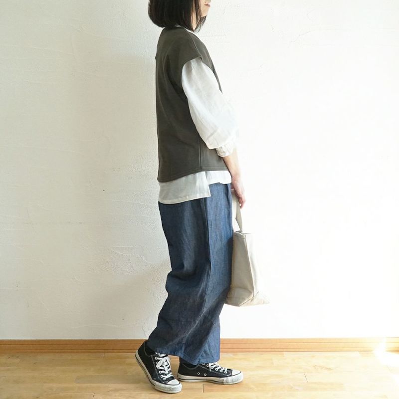 Branch m‘.,ブランチエム,ナチュラル,30代,40代,50代,60代,コーデセット,コーディネートセット,セット売り,ゆったり,ベスト,裏毛,裏毛ベスト,デニム,コクーンパンツ,デニムパンツ,デニムコクーンパンツ