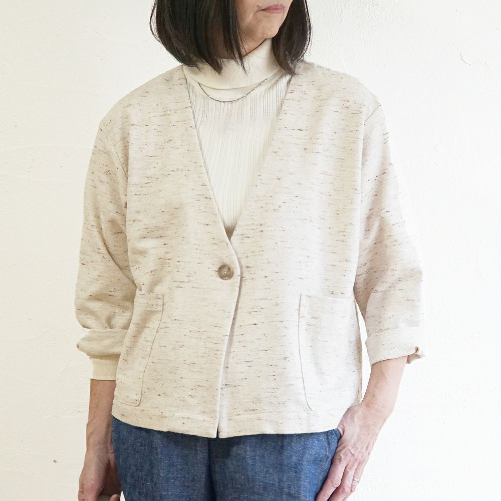 Branch m‘.,ブランチエム,ナチュラル,30代,40代,50代,60代,コットン,ゆったり,綿,アウター,カーディガン,ジャケット,羽織り,羽織,ライトアウター,Vネックジャケット,Vネックカーディガン,ネップ,ジャズネップ