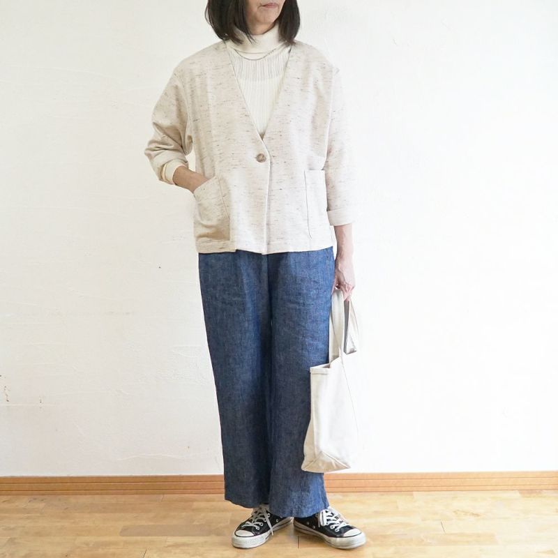 Branch m‘.,ブランチエム,ナチュラル,30代,40代,50代,60代,コットン,ゆったり,綿,アウター,カーディガン,ジャケット,羽織り,羽織,ライトアウター,Vネックジャケット,Vネックカーディガン,ネップ,ジャズネップ