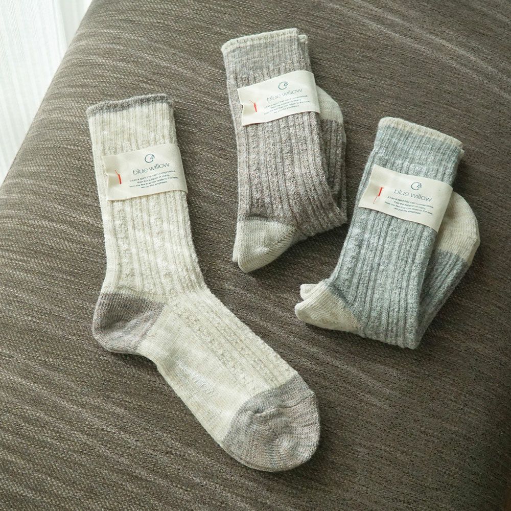 Branch m‘.,ブランチエム,ナチュラル,30代,40代,50代,60代,コットン,ゆったり,bluewillow,ブルーウィロー,靴下,ソックス,コットンソックス,ウールソックス,ウール靴下,ウールリネン