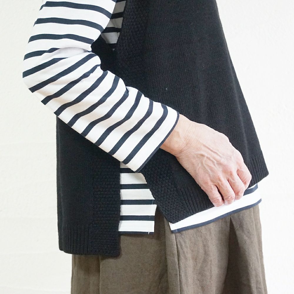 Branch m‘.,ブランチエム,ナチュラル,30代,40代,50代,60代,ウール,ゆったり,knit,ニット,ウール混,ベスト、ニットベスト,ドロップショルダー,ドロップショルダーベスト,レイヤード,重ね着