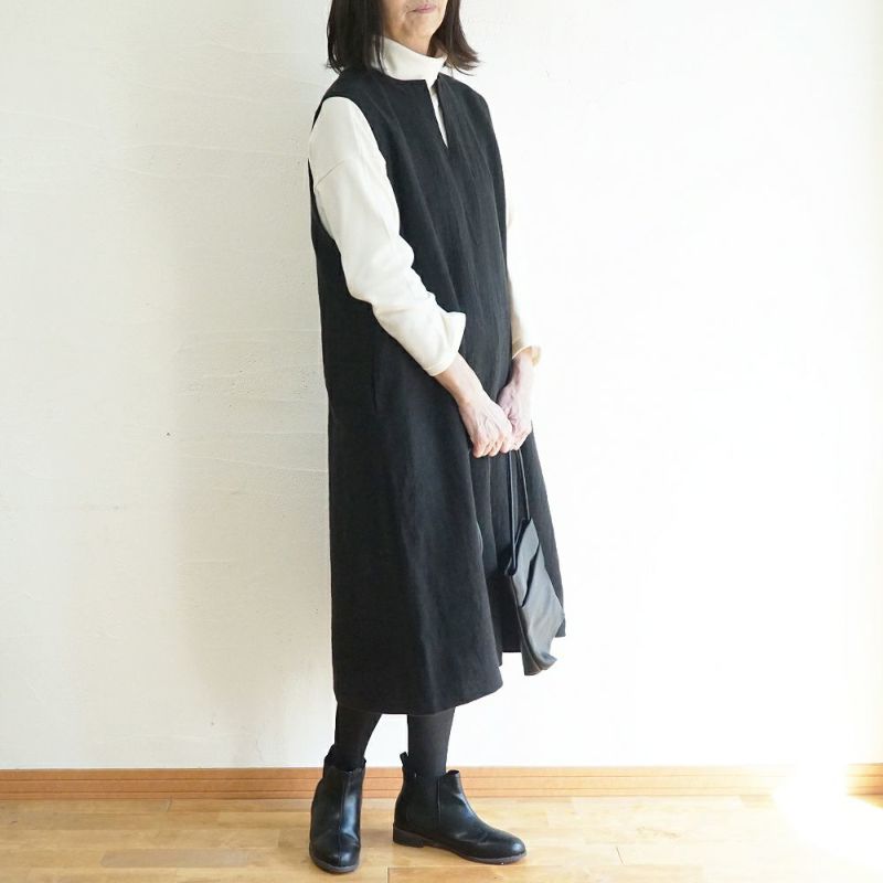 Branch m‘.,ブランチエム,ナチュラル,30代,40代,50代,60代,ゆったり,ウール,リネン,リネンウール,ワンピース,リネンワンピース,ノースリーブワンピース,キーネック,キーネックワンピース,