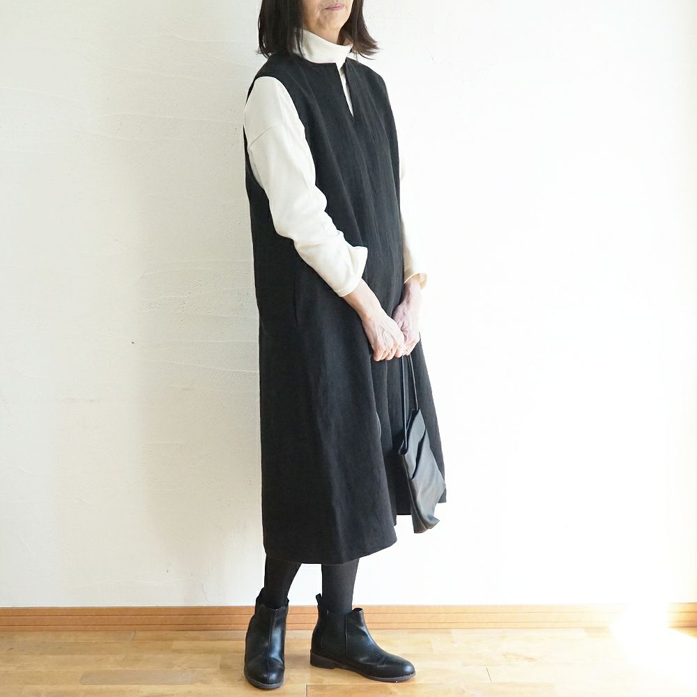 Branch m‘.,ブランチエム,ナチュラル,30代,40代,50代,60代,ゆったり,ウール,リネン,リネンウール,ワンピース,リネンワンピース,ノースリーブワンピース,キーネック,キーネックワンピース,