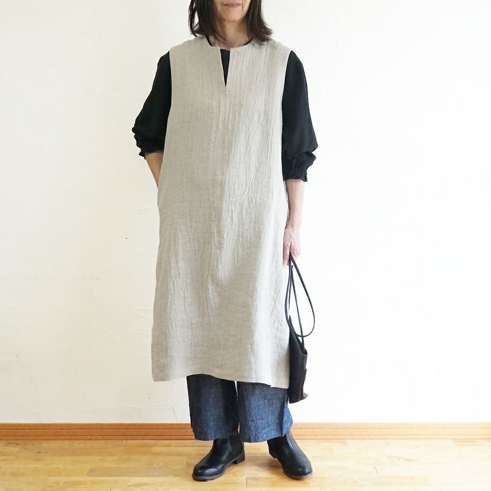Branch m‘.,ブランチエム,ナチュラル,30代,40代,50代,60代,ゆったり,ウール,リネン,リネンウール,ワンピース,リネンワンピース,ノースリーブワンピース,キーネック,キーネックワンピース,