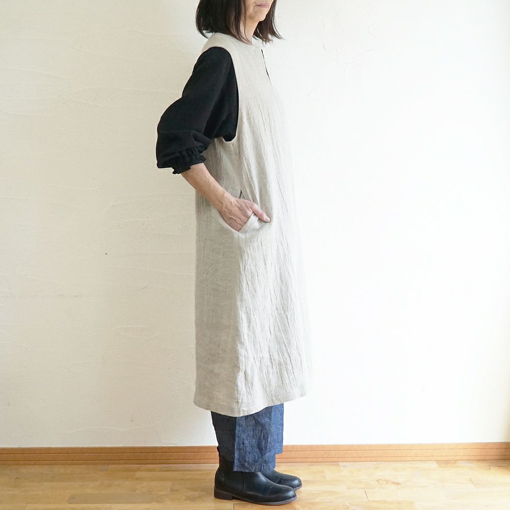 Branch m‘.,ブランチエム,ナチュラル,30代,40代,50代,60代,ゆったり,ウール,リネン,リネンウール,ワンピース,リネンワンピース,ノースリーブワンピース,キーネック,キーネックワンピース,