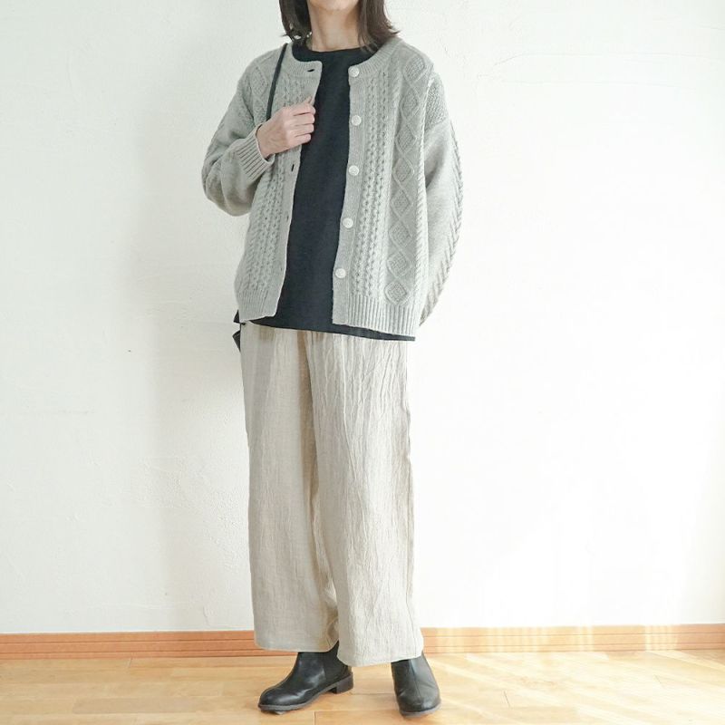 Branch m‘.,ブランチエム,ナチュラル,30代,40代,50代,60代,コーデセット,コーディネートセット,セット売り,ゆったり,ニット,ニットカーディガン,カーディガン,ケーブルニット,ケーブル編み,ケーブルニットカーディガン,リネン,リネンパンツ,ワイドパンツ,ストレートパンツ,リネンウール,ウール