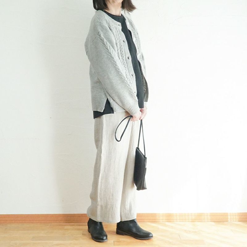 Branch m‘.,ブランチエム,ナチュラル,30代,40代,50代,60代,コーデセット,コーディネートセット,セット売り,ゆったり,ニット,ニットカーディガン,カーディガン,ケーブルニット,ケーブル編み,ケーブルニットカーディガン,リネン,リネンパンツ,ワイドパンツ,ストレートパンツ,リネンウール,ウール