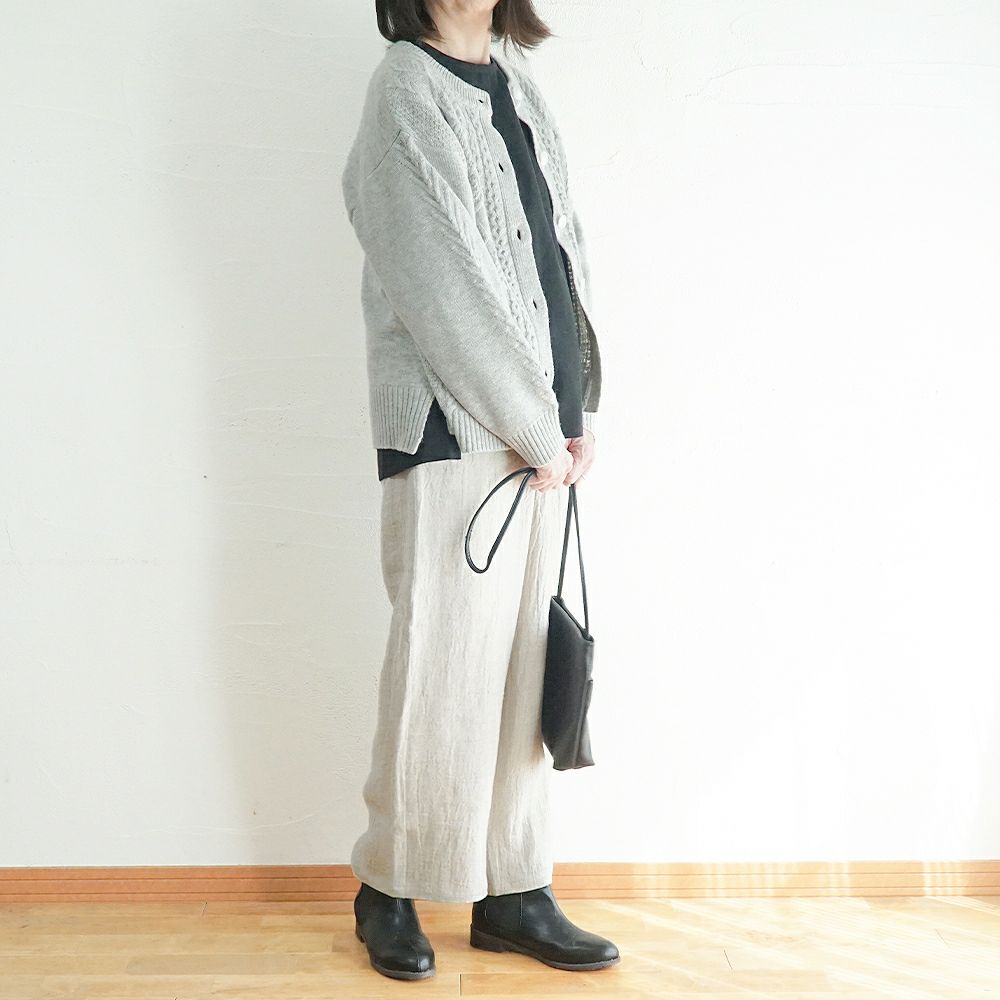 Branch m‘.,ブランチエム,ナチュラル,30代,40代,50代,60代,コーデセット,コーディネートセット,セット売り,ゆったり,ニット,ニットカーディガン,カーディガン,ケーブルニット,ケーブル編み,ケーブルニットカーディガン,リネン,リネンパンツ,ワイドパンツ,ストレートパンツ,リネンウール,ウール