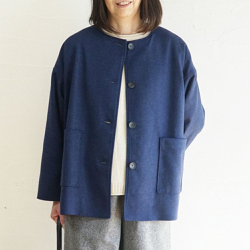 Branch m‘.,ブランチエム,ナチュラル,30代,40代,50代,60代,ウール,ゆったり,コート,ジャケット,ノーカラーコート,裏地,ノーカラー,クルーネック,クルーネックコート