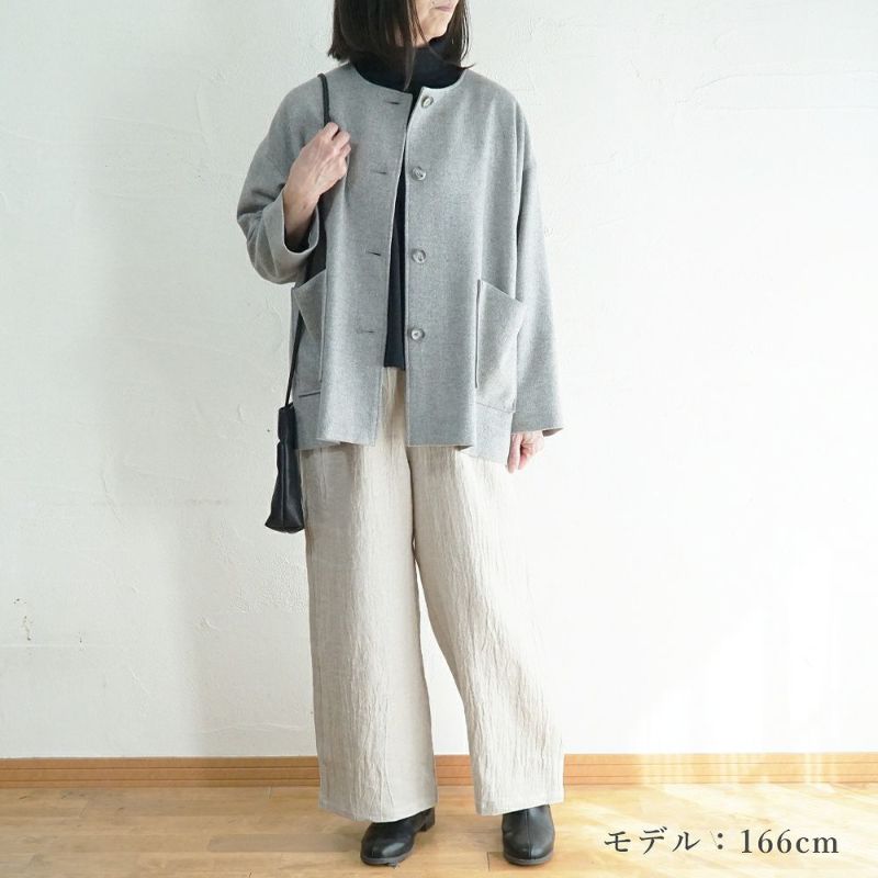 Branch m‘.,ブランチエム,ナチュラル,30代,40代,50代,60代,ウール,ゆったり,コート,ジャケット,ノーカラーコート,裏地,ノーカラー,クルーネック,クルーネックコート