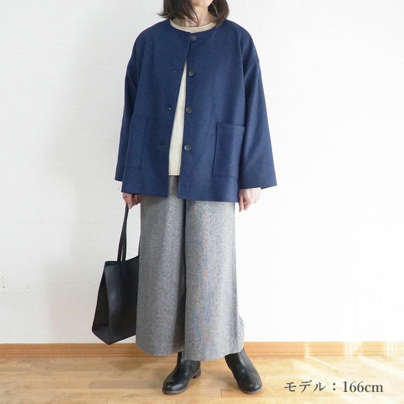 Branch m‘.,ブランチエム,ナチュラル,30代,40代,50代,60代,ウール,ゆったり,コート,ジャケット,ノーカラーコート,裏地,ノーカラー,クルーネック,クルーネックコート