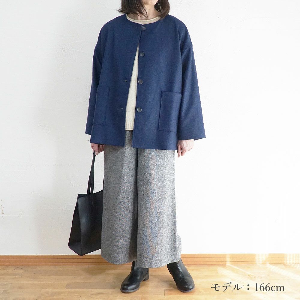 Branch m‘.,ブランチエム,ナチュラル,30代,40代,50代,60代,ウール,ゆったり,コート,ジャケット,ノーカラーコート,裏地,ノーカラー,クルーネック,クルーネックコート