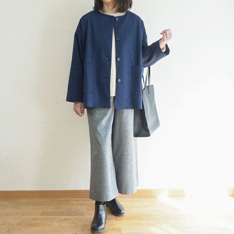Branch m‘.,ブランチエム,ナチュラル,30代,40代,50代,60代,ウール,ゆったり,コート,ジャケット,ノーカラーコート,裏地,ノーカラー,クルーネック,クルーネックコート