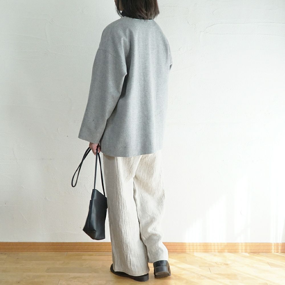 Branch m‘.,ブランチエム,ナチュラル,30代,40代,50代,60代,ウール,ゆったり,コート,ジャケット,ノーカラーコート,裏地,ノーカラー,クルーネック,クルーネックコート