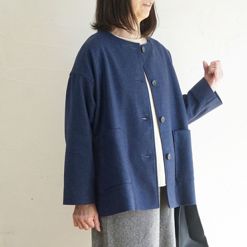 Branch m‘.,ブランチエム,ナチュラル,30代,40代,50代,60代,ウール,ゆったり,コート,ジャケット,ノーカラーコート,裏地,ノーカラー,クルーネック,クルーネックコート