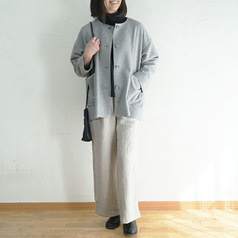 Branch m‘.,ブランチエム,ナチュラル,30代,40代,50代,60代,ウール,ゆったり,コート,ジャケット,ノーカラーコート,裏地,ノーカラー,クルーネック,クルーネックコート