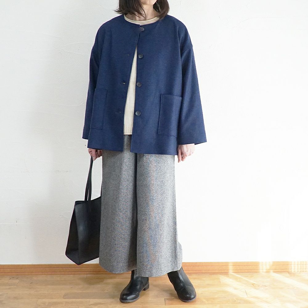 Branch m‘.,ブランチエム,ナチュラル,30代,40代,50代,60代,ウール,ゆったり,コート,ジャケット,ノーカラーコート,裏地,ノーカラー,クルーネック,クルーネックコート