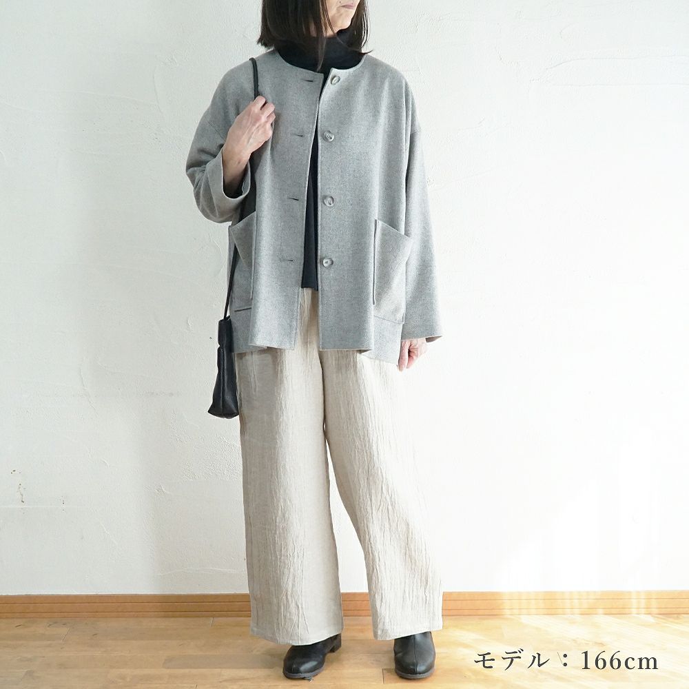 Branch m‘.,ブランチエム,ナチュラル,30代,40代,50代,60代,ウール,ゆったり,コート,ジャケット,ノーカラーコート,裏地,ノーカラー,クルーネック,クルーネックコート