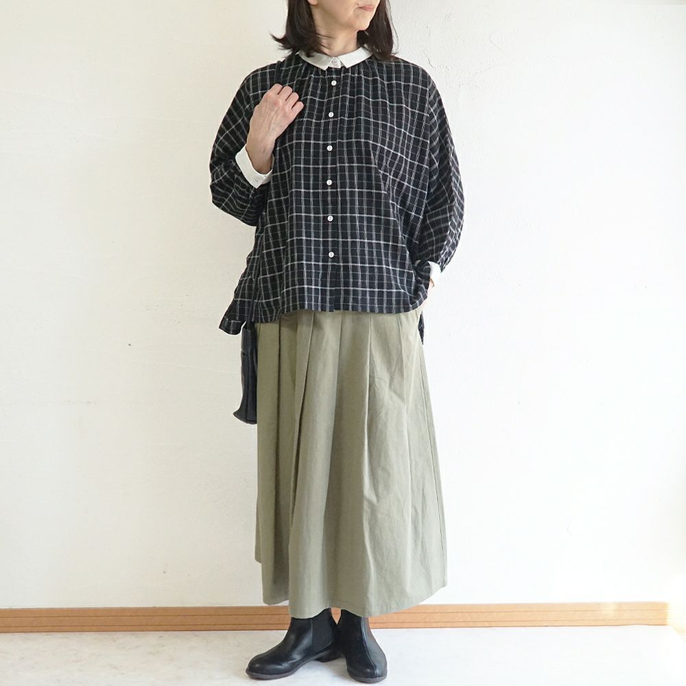 Branch m‘.,ブランチエム,ナチュラル,30代,40代,50代,60代,ゆったり,コットン,綿,リネン,麻,コットンリネン,ブラウス,チェック,チェックブラウス,配色,配色ブラウス,