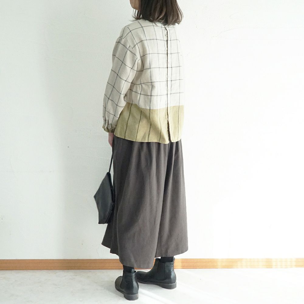 Branch m‘.,ブランチエム,ナチュラル,30代,40代,50代,60代,ゆったり,コットン,綿,リネン,麻,コットンリネン,ブラウス,チェック,チェックブラウス,配色,配色ブラウス,起毛ブラウス,起毛,プルオーバーブラウス,プルオーバー