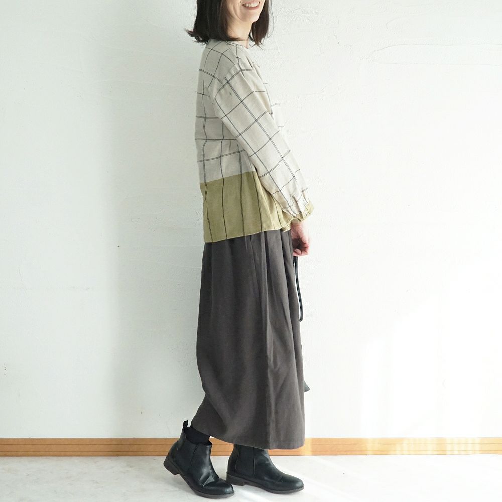 Branch m‘.,ブランチエム,ナチュラル,30代,40代,50代,60代,ゆったり,コットン,綿,リネン,麻,コットンリネン,ブラウス,チェック,チェックブラウス,配色,配色ブラウス,起毛ブラウス,起毛,プルオーバーブラウス,プルオーバー